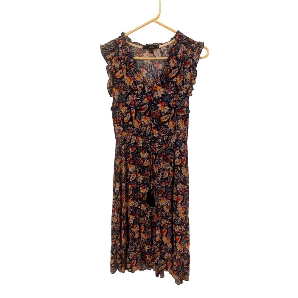 Sangria Dress BoHo Flutter Slvls. Trim Tassel Waist Midi Enchanted Whimsical S
